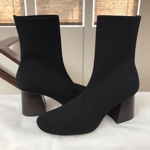 CELINE classic black sock boots with dark brown heels NWT